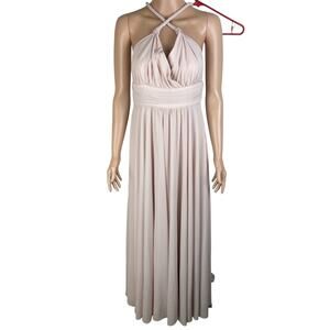 Lulus Pink Criss cross Halter Rope Srap Empire Waist Flowy Maxi Dress Size Med